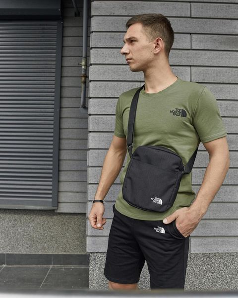Комплект спортивний чоловічий The North Face футболка хакі+шорти чорні+барсетка літній костюм норс фейс 2655165194 фото