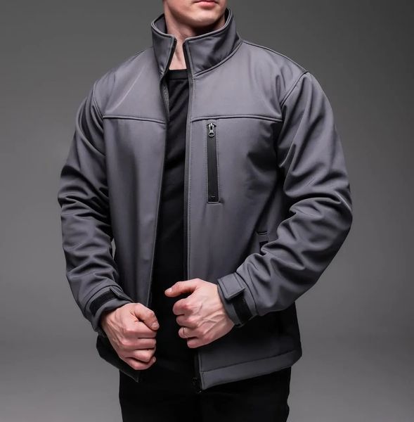Куртка чоловіча Softshell сіра базова куртка легка тепла осінь весна комір-стійка з блискавкою однотонна XL 2667432687 фото