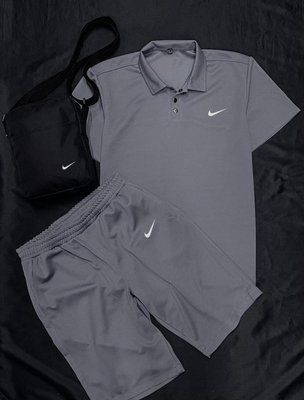 Комплект спортивний чоловічий Nike сірий поло шорти+чорна барсетка костюм літній найк повсякденний 2655165195 фото