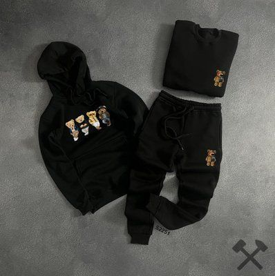 Спортивный костюм мужской Teddy черный теплый зимний комплект с начесом худи свитшот штаны зима тедді XXL 2630619027 фото