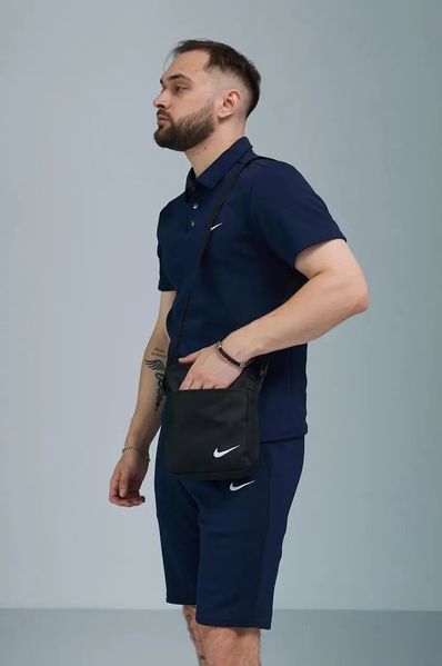 Комплект спортивний чоловічий Nike темно-синій поло шорти+чорна барсетка костюм літній найк повсякденний M 2657475757 фото