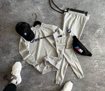 Спортивный костюм мужской Bmw Motorsport серый комплект свиштот штаны кепка бананка бмв весна осень лето S 2625289604 фото