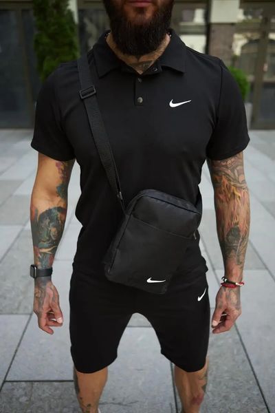 Спортивный комплект мужской Nike черный поло шорты барсетка костюм летний найк трикотажный повседневный L 2657728567 фото