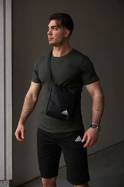Спортивний комплект чоловічий Adidas хакі футболка+чорні шорти+барсетка костюм літній адідас повсякденний XL 2656609230 фото