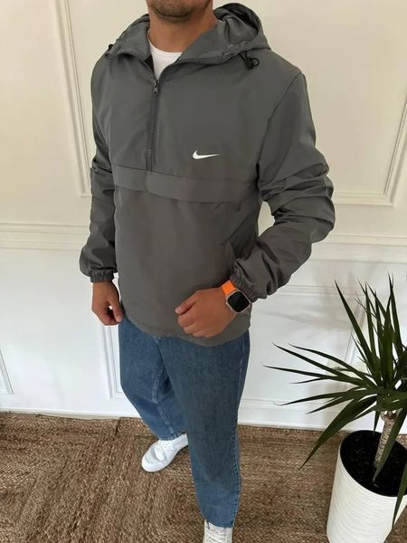 Ветровка мужская Анорак Nike серая спортивная куртка плащевка водонепроницаемая весна осень найк повседневная L 2666435779 фото