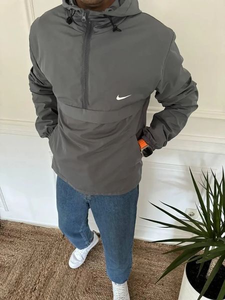 Ветровка мужская Анорак Nike серая спортивная куртка плащевка водонепроницаемая весна осень найк повседневная L 2666435779 фото