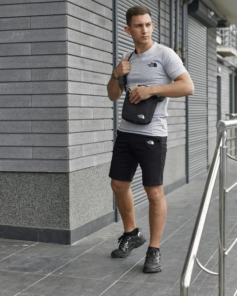 Комплект спортивний чоловічий The North Face футболка сіра+шорти чорні+барсетка літній костюм норс фейс M 2657546551 фото
