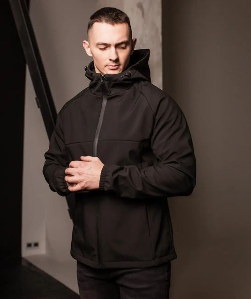 Куртка чоловіча Soft Shell на флісі чорна утеплена однотонна на блискавці з капюшоном осінь весна повсякденна M 2668250771 фото