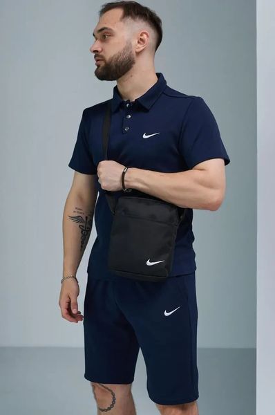 Комплект спортивний чоловічий Nike темно-синій поло шорти+чорна барсетка костюм літній найк повсякденний L 2657475758 фото