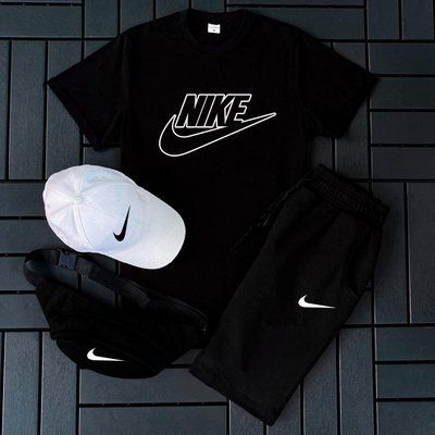 Чоловічий літній костюм Nike Шорти + Футболка + Кепка + Бананка у подарунок L 2609155097 фото