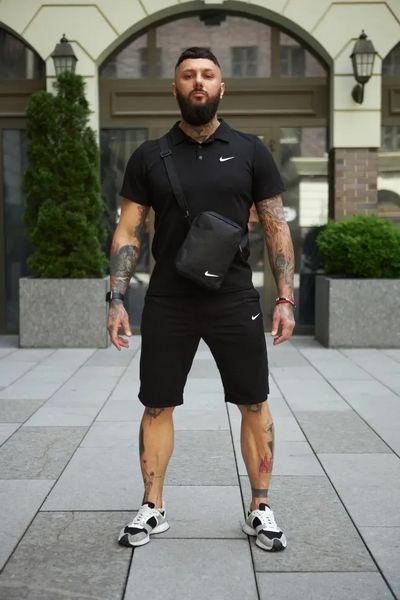 Спортивний комплект чоловічий Nike чорний поло шорти барсетка костюм літній трикотажний найк повсякденний XL 2657728568 фото