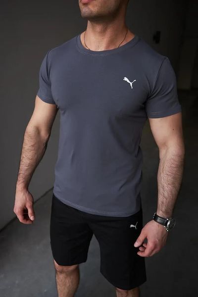 Комплект чоловічий спортивний Puma темно-сіра футболка+чорні шорти костюм літній бавовняний повсякденний пума XXL 2655653352 фото