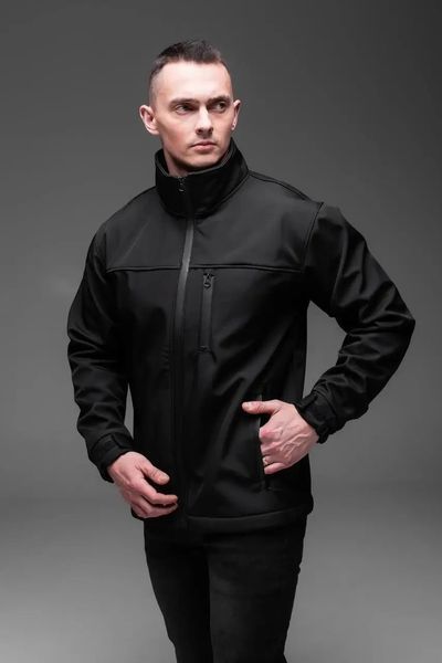 Куртка чоловіча Softshell чорна базова куртка легка тепла осінь весна комір-стійка з блискавкою однотонна L 2667434746 фото