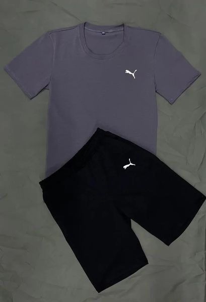 Комплект чоловічий спортивний Puma темно-сіра футболка+чорні шорти костюм літній бавовняний повсякденний пума XXL 2655653352 фото