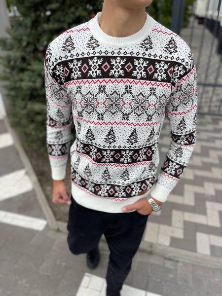 Светр новорічний з оленями чоловічий в'язаний вовняний XXL (XL) 2384778105 фото