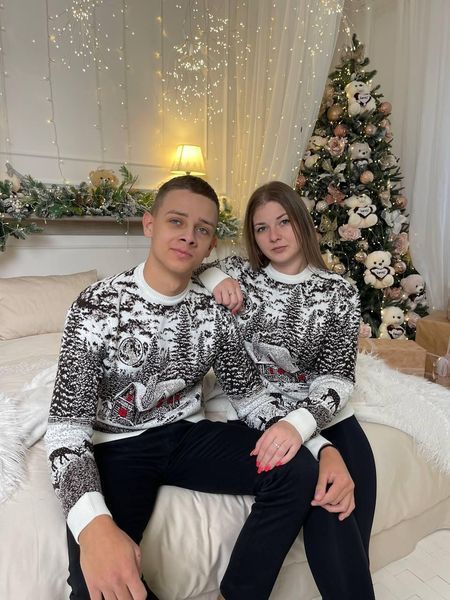 Светр новорічний з оленями чоловічий в'язаний вовняний L 2384778205 фото