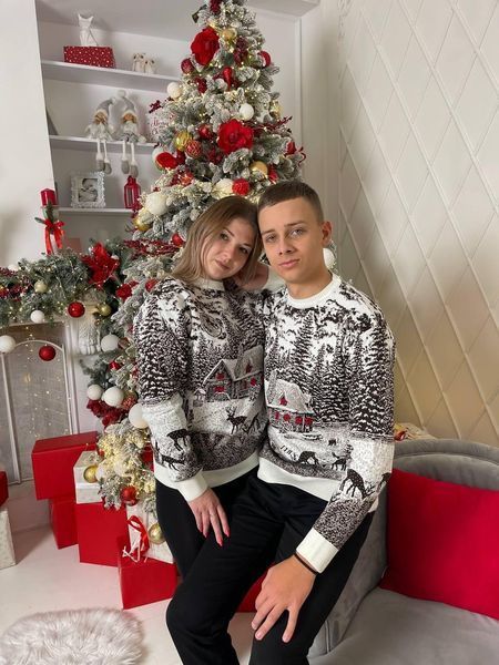 Светр новорічний з оленями чоловічий в'язаний вовняний L 2384778205 фото