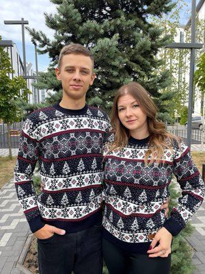 Светр новорічний з оленями чоловічий в'язаний вовняний 2384778106 фото