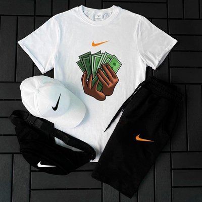 Чоловічий літній костюм Nike Шорти + Футболка + Кепка + Бананка у подарунок M 2609227510 фото