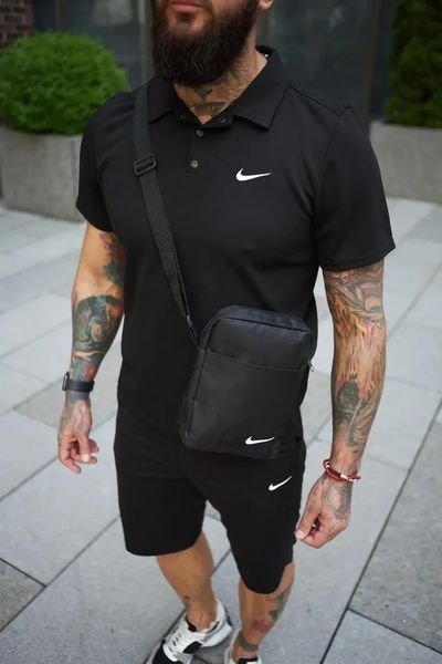 Спортивний комплект чоловічий Nike чорний поло шорти барсетка костюм літній трикотажний найк повсякденний XXL 2657728569 фото
