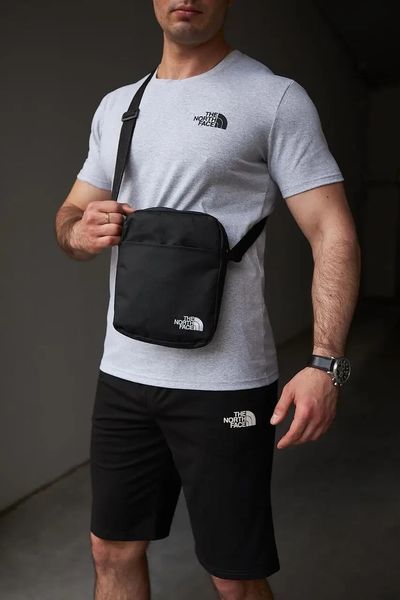 Комплект спортивний чоловічий The North Face футболка сіра+шорти чорні+барсетка літній костюм норс фейс XL 2657546553 фото