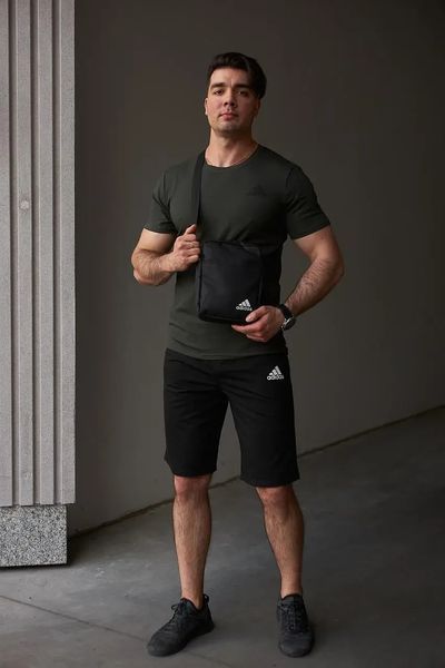 Спортивний комплект чоловічий Adidas хакі футболка+чорні шорти+барсетка костюм літній адідас повсякденний 3XL 2656609232 фото
