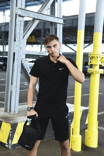 Спортивний комплект чоловічий Nike чорний поло шорти барсетка костюм літній трикотажний найк повсякденний XXL 2657728569 фото