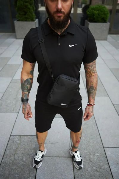 Спортивний комплект чоловічий Nike чорний поло шорти барсетка костюм літній трикотажний найк повсякденний XXL 2657728569 фото