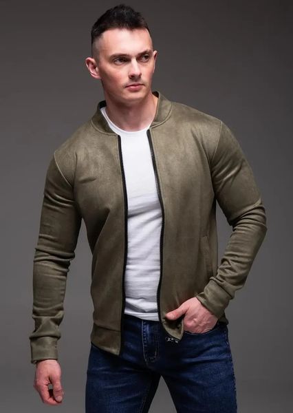 Куртка чоловіча базова хакі замшевий бомбер casual легкий на блискавці однотонний весна осінь повсякденний L 2669397522 фото