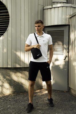Спортивний комплект чоловічий Nike поло біла+ шорти чорні+ барсетка костюм літній найк повсякденний 2656785559 фото