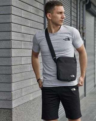 Комплект спортивний чоловічий The North Face футболка сіра+шорти чорні+барсетка літній костюм норс фейс XXL 2657546554 фото