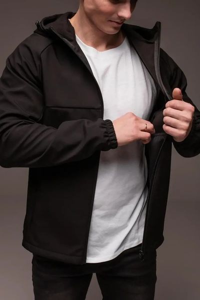 Куртка чоловіча Soft Shell на флісі чорна утеплена однотонна на блискавці з капюшоном осінь весна повсякденна XXL 2668250774 фото
