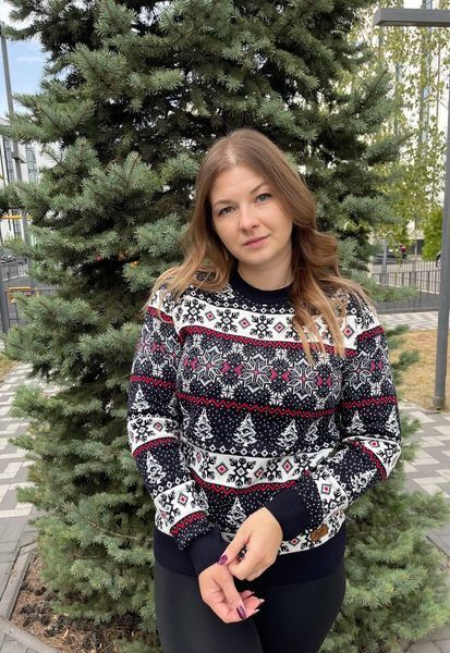 Светр новорічний з оленями чоловічий в'язаний вовняний XL (L) 2384778107 фото