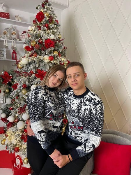 Светр новорічний з оленями чоловічий в'язаний вовняний 2384778207 фото
