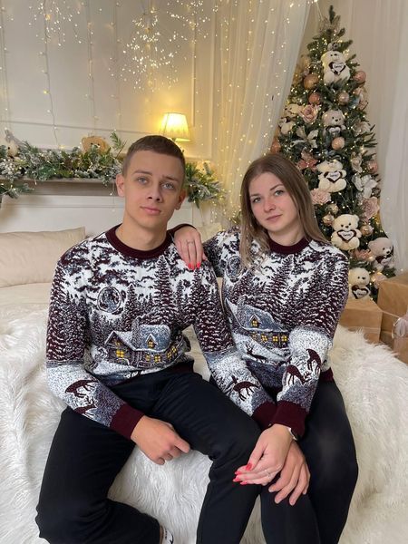 Светр новорічний з оленями чоловічий в'язаний вовняний 2384778207 фото