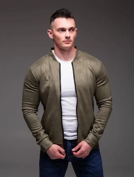 Куртка чоловіча базова хакі замшевий бомбер casual легкий на блискавці однотонний весна осінь повсякденний XL 2669397523 фото