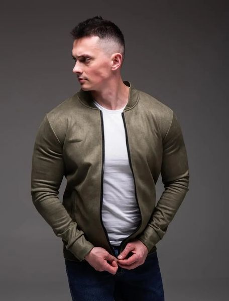 Куртка чоловіча базова хакі замшевий бомбер casual легкий на блискавці однотонний весна осінь повсякденний XL 2669397523 фото