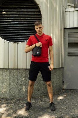 Комплект спортивний чоловічий The North Face поло червоне+шорти чорні+барсетка літній костюм норс фейс XXL 2657552576 фото