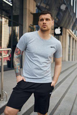 Спортивний комплект чоловічий Nike сіра футболка+чорні шорти літній костюм трикотажний найк повсякденний M 2656646068 фото