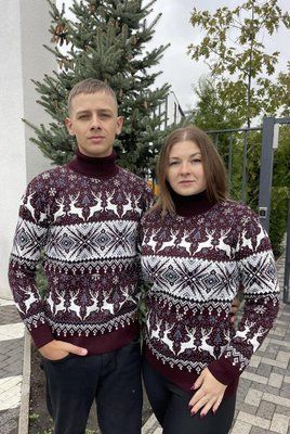 Светр новорічний з оленями чоловічий в'язаний вовняний L 2384778172 фото