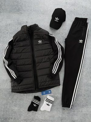 Комплект мужской Адидас Adidas спортивный костюм жилетка кепка весенний осенний 2623042034 фото