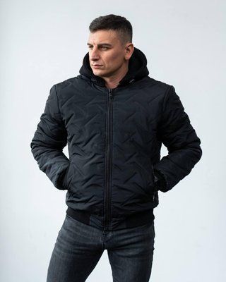 Куртка-бомбер чоловіча стьобана чорна спортивна однотонна тепла легка весна осінь повсякденна XXL 2666472583 фото