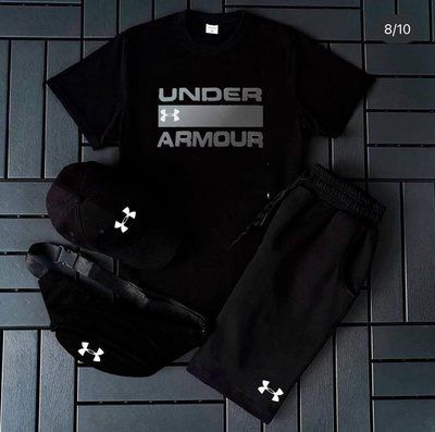 Чоловічий літній костюм Under Armour чорний Шорти + Футболка + Кепка + Бананка у подарунок M 2609237760 фото