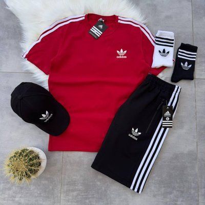 Спортивный Костюм Мужской Летний Adidas шорты футболка + кепка спортивный комплект L 2607473632 фото