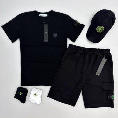 Шорти футболка +кепка Stone Island чорний комплект чоловічий літній повсякденний XXL 2607452169 фото
