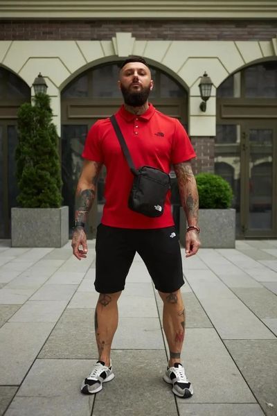 Комплект спортивний чоловічий The North Face поло червоне+шорти чорні+барсетка літній костюм норс фейс XXL 2657552576 фото