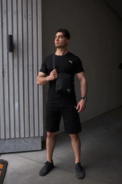 Комплект чоловічий спортивний Puma чорний футболка шорти барсетка костюм літній трикотажний пума повсякденний M 2656521607 фото