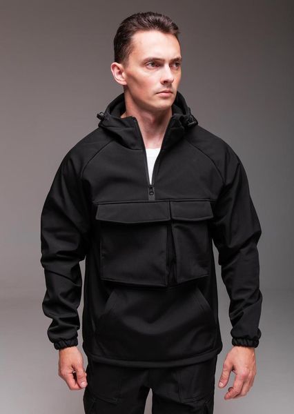 Куртка чоловіча Анорак Softshell чорна на флісі водовідштовхувальна з капюшоном легка весна осінь повсякденна 2666703196 фото