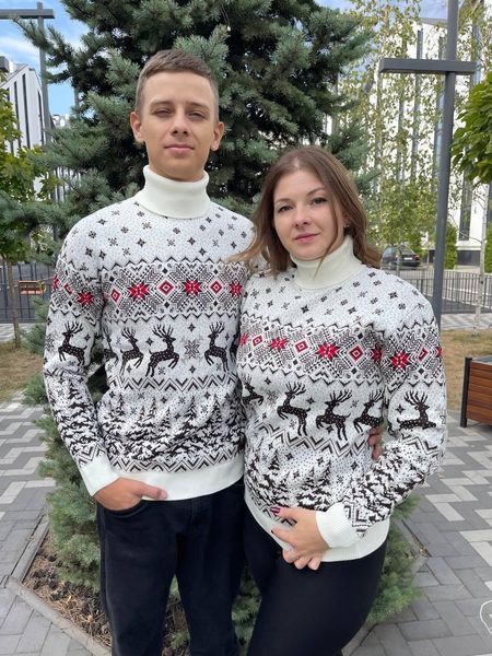 Светр новорічний з оленями чоловічий в'язаний вовняний L 2384778122 фото