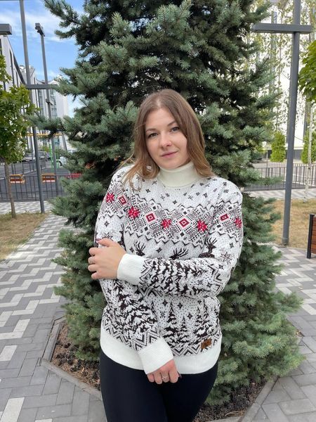 Светр новорічний з оленями чоловічий в'язаний вовняний L 2384778122 фото
